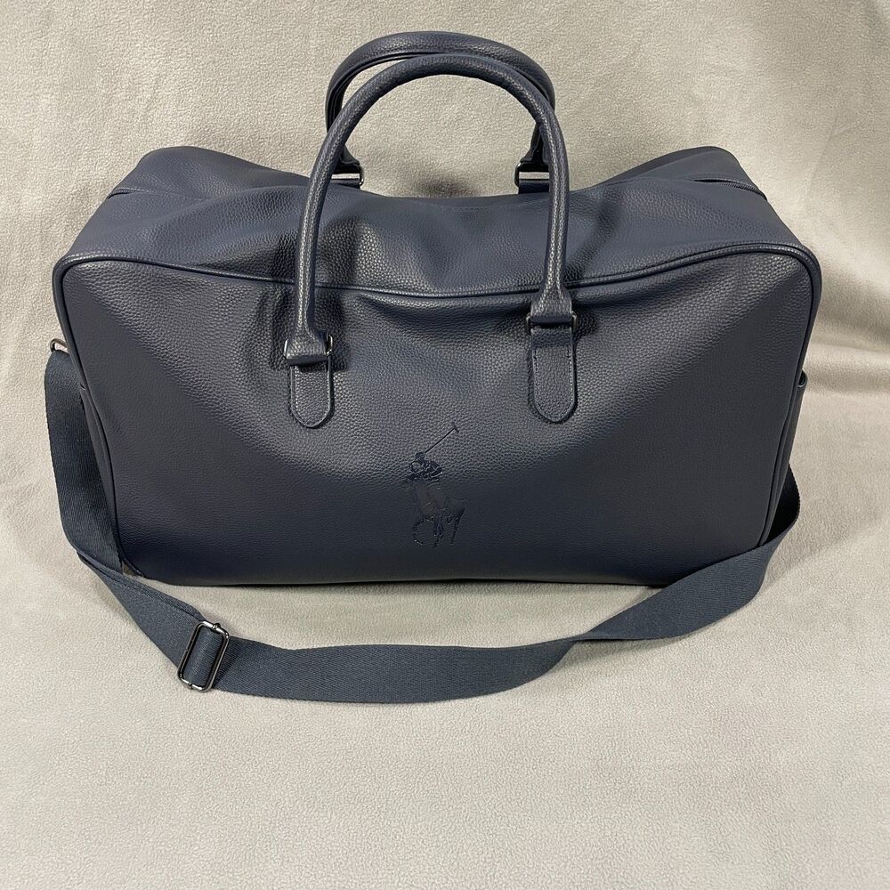 Ralph Lauren Fragrances Navy Blue Pebbled Faux Leather Weekender Duffle Bag